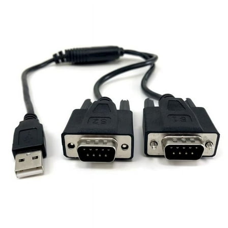1 ft. USB 2.0 A-Male to Dual DB9-Male Serial Adapter, Black