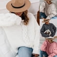 thumbnail image 4 of Yokua Women Winter Long Sleeve V-Neck Sweater Chunky Braided Cable Knitted Pullover Top Solid Color Casual Loose Jumper Shirt Streetwear, 4 of 17
