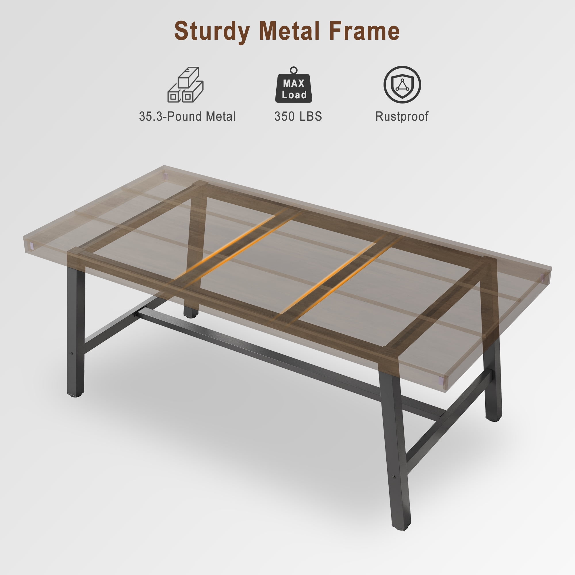 70.87 Inch Long Large Rectangle Dining Table for 6-8 People, Modern Kitchen Dining Room Table with Rustic Wooden Tabletop & Strong Metal frame(Only Brown Table)