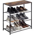 thumbnail image 1 of Metal Shoe Rack, All-Metal Shoe Tower, Shoe Storage Shelf with MDF Top Board, Each Tier Fits 3 Pairs of Shoes, Entryway Shoes Organizer with Sturdy Metal Shelves(4-Tier,Rustic Brown), 1 of 8