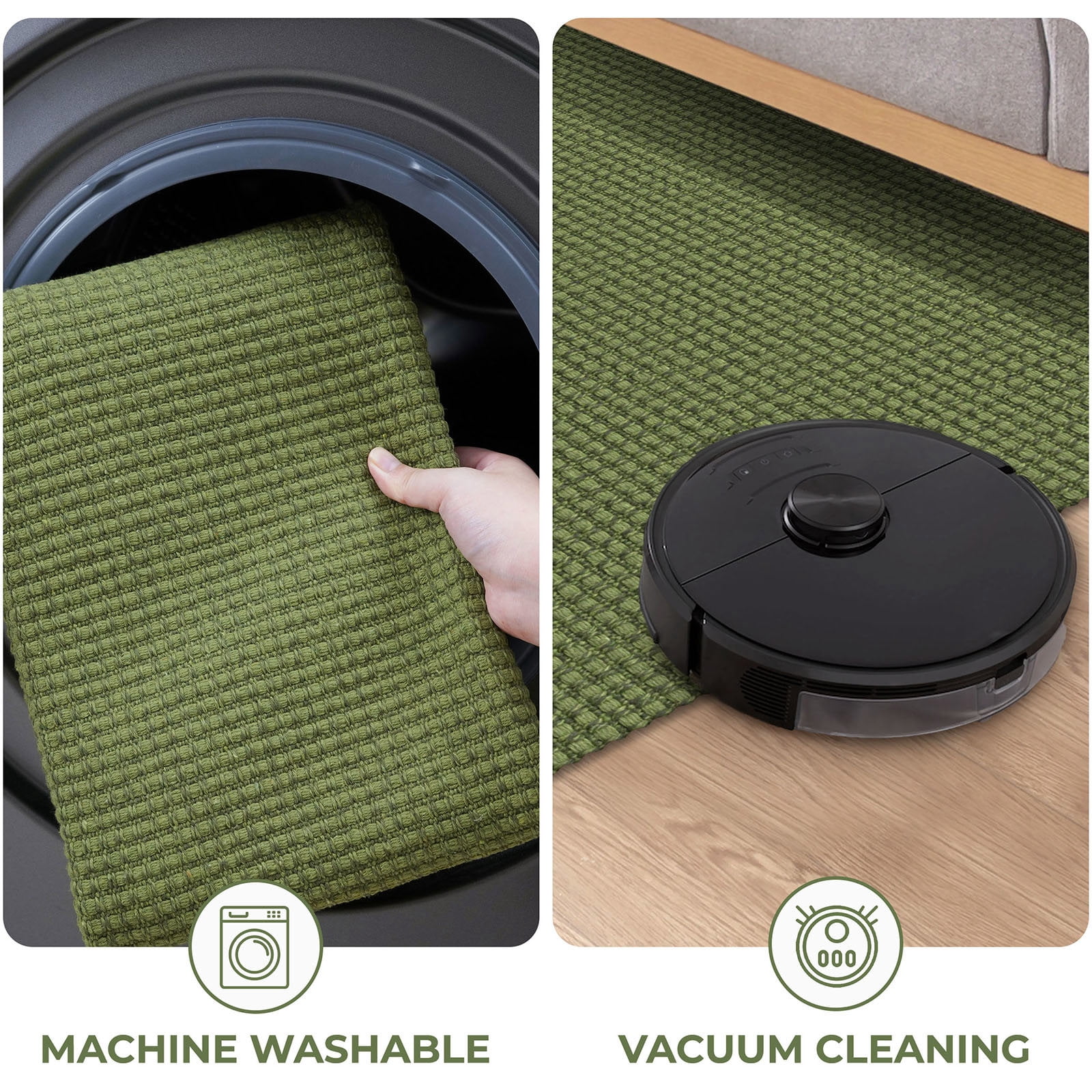 iOhouze Boho Entryway Rugs 2x3 ft Small Area Rugs Washable Rugs Rubber Backed Front Door Rug Olive Green/Earthy Green Cotton Entrance Rugs for Front Porch Bathroom Kitchen Bedroom