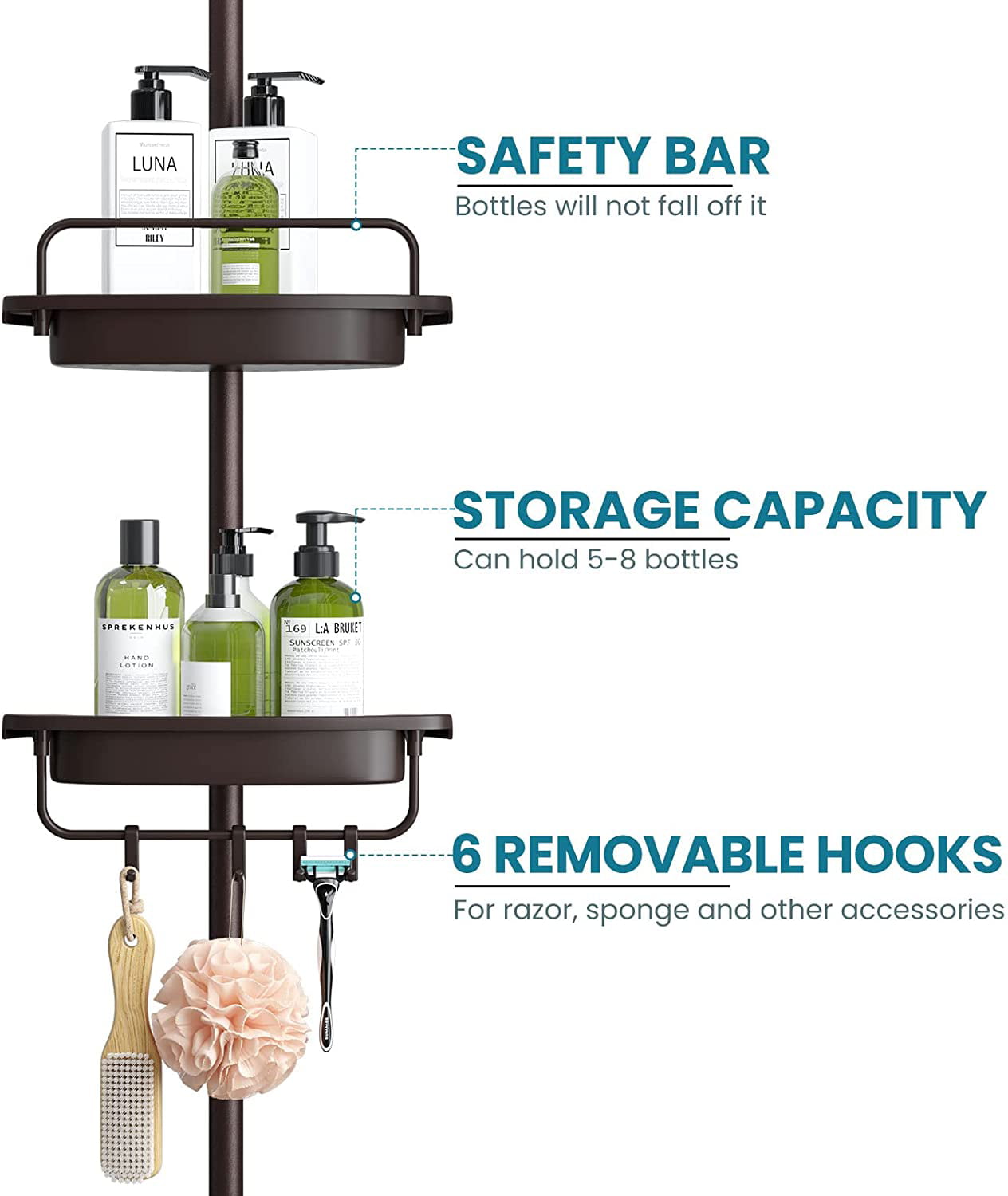 Kerisgo Corner Shower Caddy Tension Pole, 4-Tier Adjustable Shelves with  Tension Pole, No Drilling Shower Rack for Bathtub Shampoo Accessories  Storage