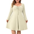 thumbnail image 2 of Vestido Casual de Mujer de Talla Grande con Cuello Cuadrado, Larga y Canalé. Albaricoque XL, 2 of 10