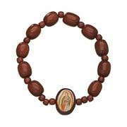Wood Prayer Beads Rosary Decade Bracelet with Image of Our Lady of Guadalupe