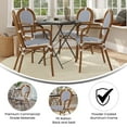 thumbnail image 4 of Emma + Oliver Set of Four Indoor/Outdoor Stacking Thonet Bistro Style Chairs with Arms, White & Navy PE Rattan Seat and Nat Bamboo Metal Frame, 4 of 15