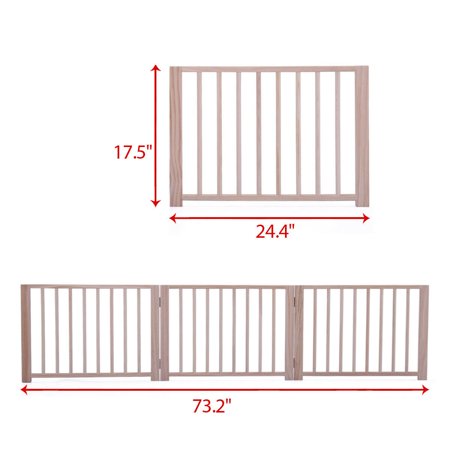 Veryke 17.5" Pet Gate for Doorways, Three Panels Wooden Freestanding Dog Gates for Indoor Hall Stairs Entrance, Wood Color