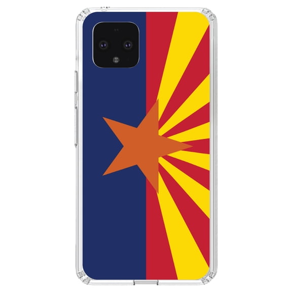 DistinctInk Clear Shockproof Hybrid Case for Google Pixel 4 (5.7" Screen) - TPU Bumper, Acrylic Back, Tempered Glass Screen Protector - Arizona State Flag - US State Flag