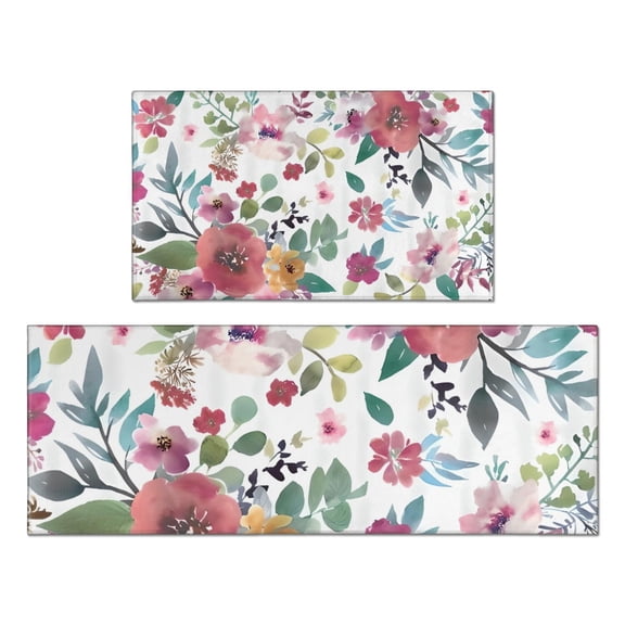 Pioneer Flower Floral Print Pattern Kitchen Rugs Sets Of 2,Anti Fatigue Kitchen Mat Rugs Non Slip Washable,Decorative Kitchen Floor Mats for Kitchen,Sink,Laundry,17"x30" 17"x47"