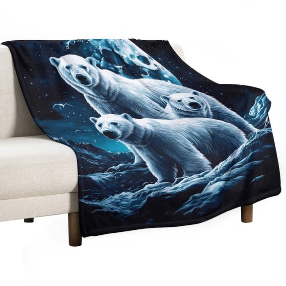 3D Polar Bear Moonlight Super Soft Blanket Flannel Throw Blanket Flannel Microfiber Blankets for Couch Bed Sofa Fluffy and Warm 50"x60"
