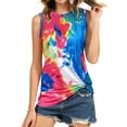 thumbnail image 3 of Women Crew Neck Twisted Hem Tie Dyed Print Tank Top, 3 of 7