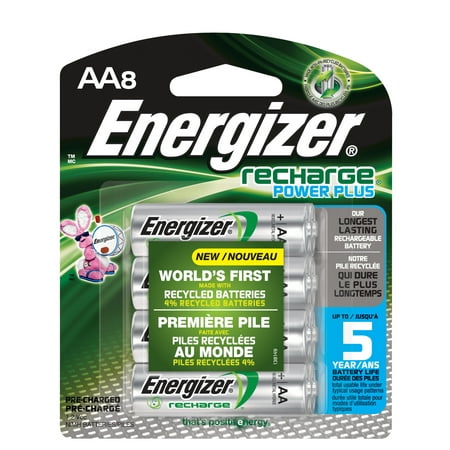 - Energizer Recharge Power Plus Rechargeable AA Batteries, 8 Pack