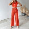 thumbnail image 3 of Ohufall Summer 2 Piece Outfits for Women Sleeveless Matching Sets Button Down Lapel Vest with High Wasit Wide Leg Pants, 3 of 7
