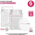 thumbnail image 4 of Plastic Storage Jars (6 Pack) - 32 Oz Square Plastic Canisters with Lids - Shatterproof Plastic Storage Jars with Lids - Reusable Wide Mouth Clear Plastic Containers with Lids - Stock Your Home, 4 of 8