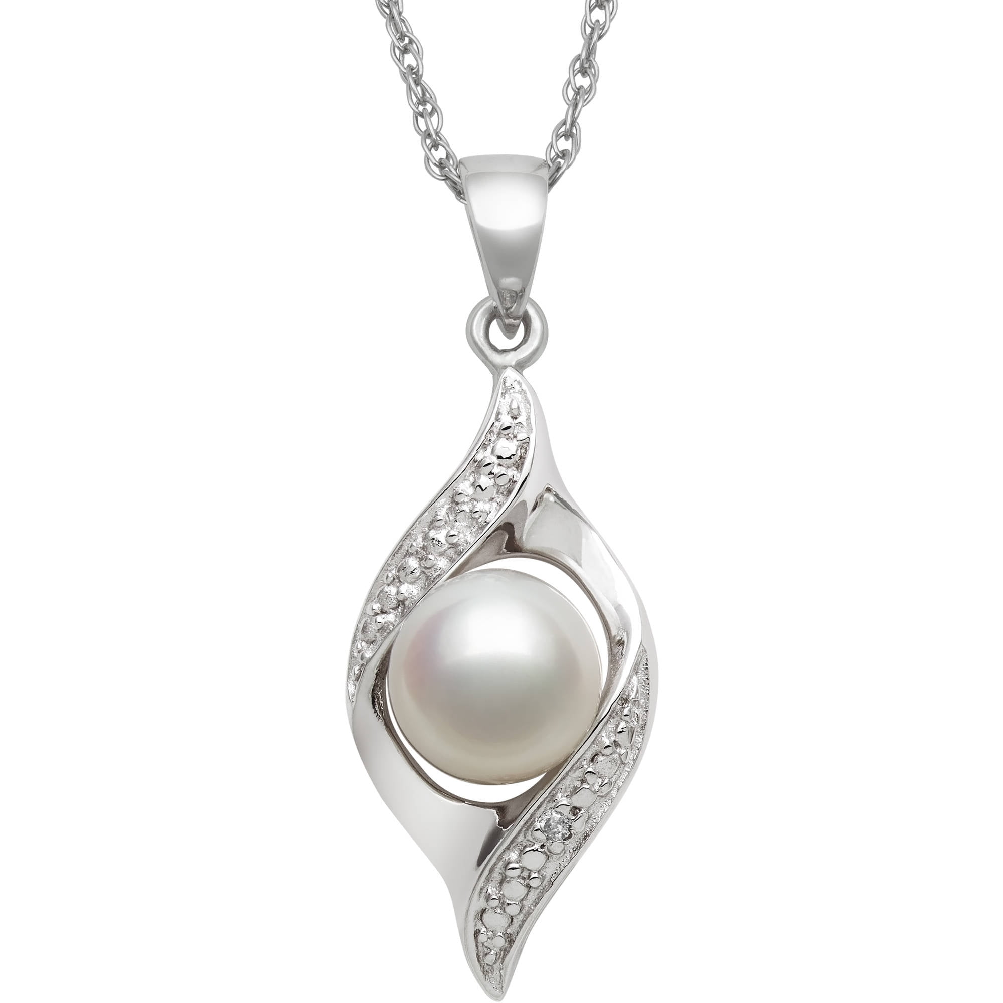 Pearlzzz Cultured Freshwater Pearl and Diamond Accent Teardrop