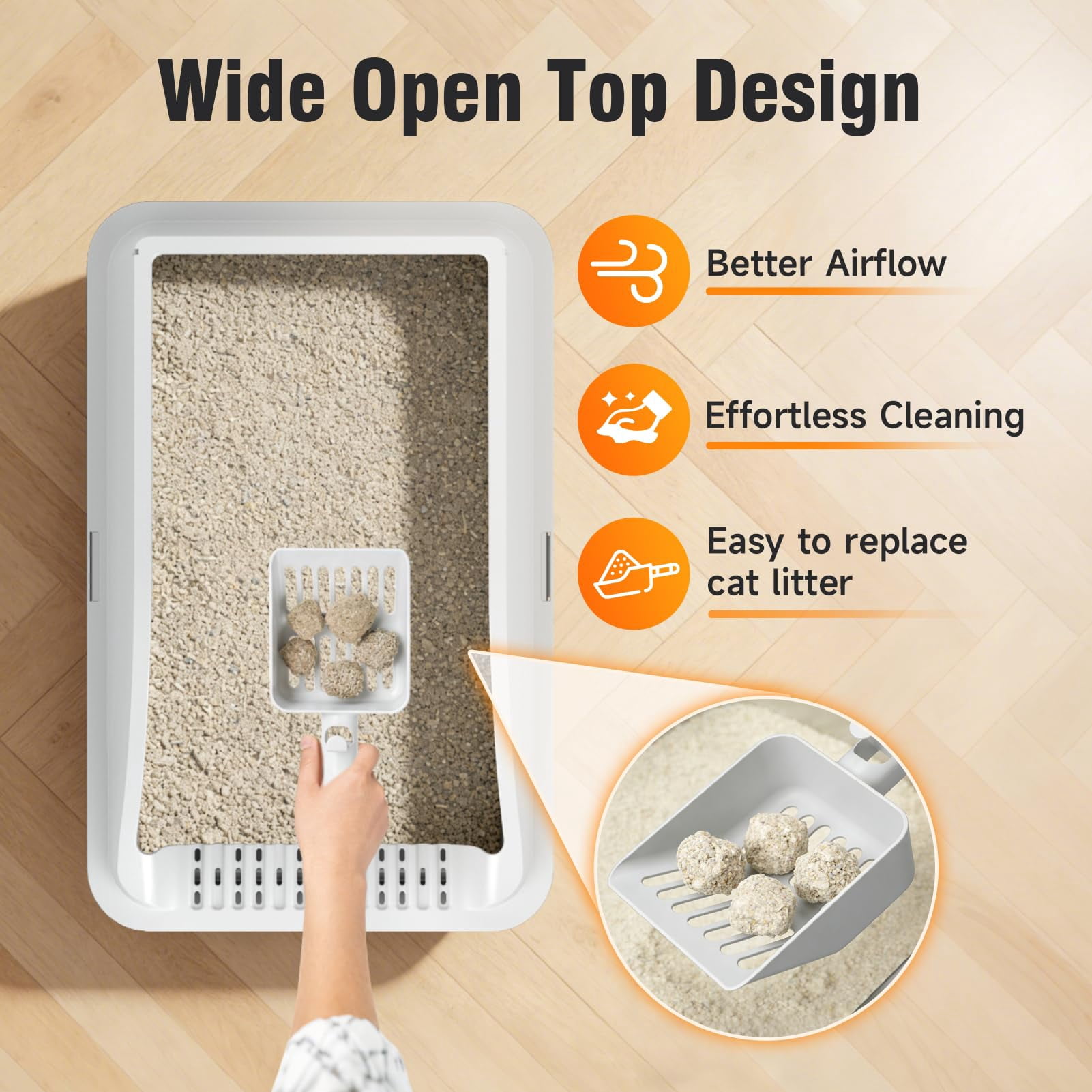 2PACK Stainless Steel Cat Litter Boxes, Large Metal Litter Box with High Sides Lid, Odor Free Litter Pan Include Scoop Easy Cleaning Anti-Scratch Kitty Cat Box Anti-Urine Leakage, Non-Sticky
