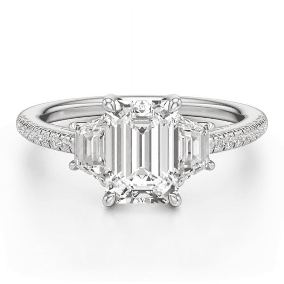 Alor Jewel 1.7 Ct Emerald Cut Engagement Solitaire with Accent Ring - 14K White Gold Over Wedding Ring for Women - 3 Stone Engagement Wedding Ring Set - Lab-Created Simulated Diamond Jewelry