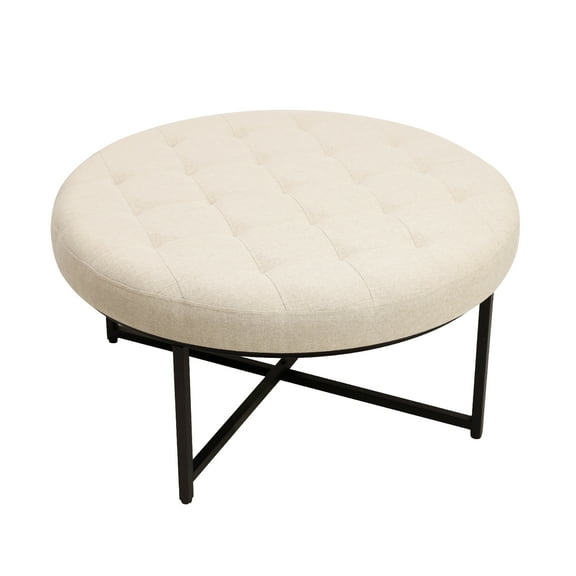 Flash Furniture Ashton Linen Tufted Ottoman Beige/Black Frame (WXTY104BGELNBLK)