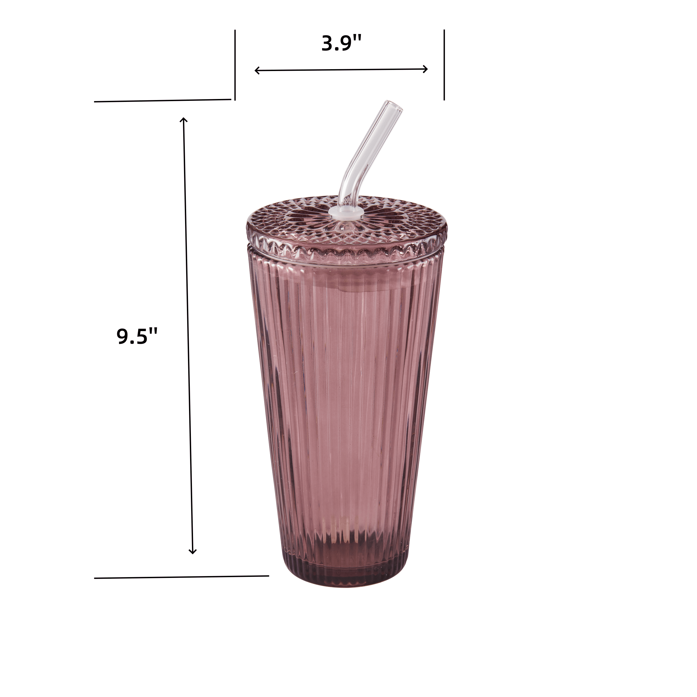 Better Homes & Gardens 21 oz Purple Ribbed Glass Tumbler with Glass Lid and Straw