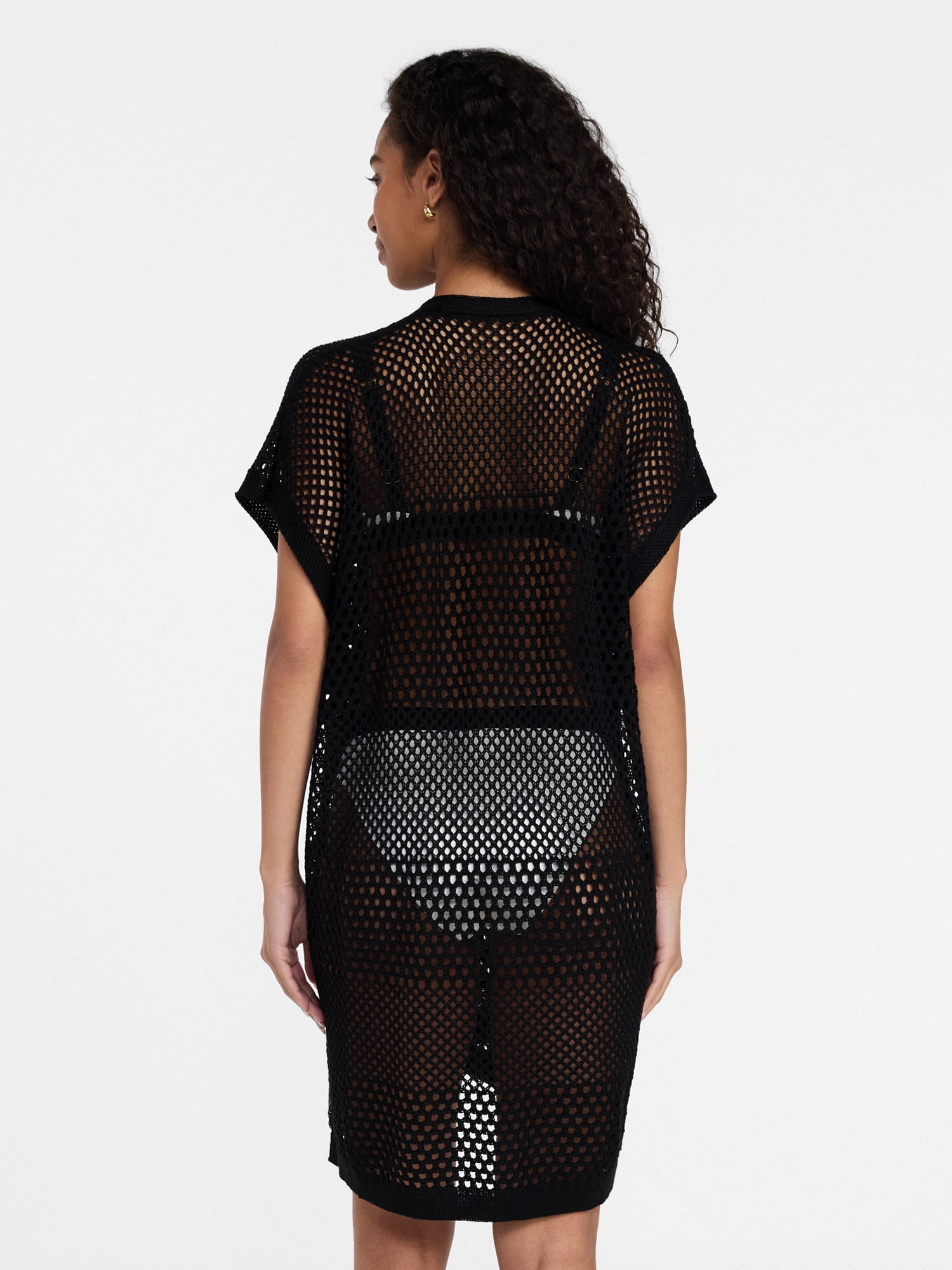 Time and Tru Women's Openwork Knit Coverup, Size L/XL, Black Soot