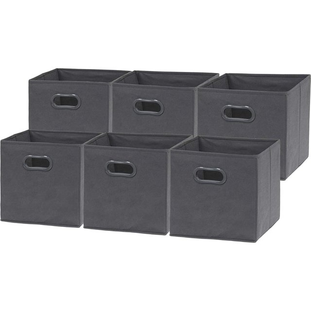 Biwat Simple Houseware 11 Inch Foldable Cube Storage Bin with Handle, 6 Pack, Dark Grey