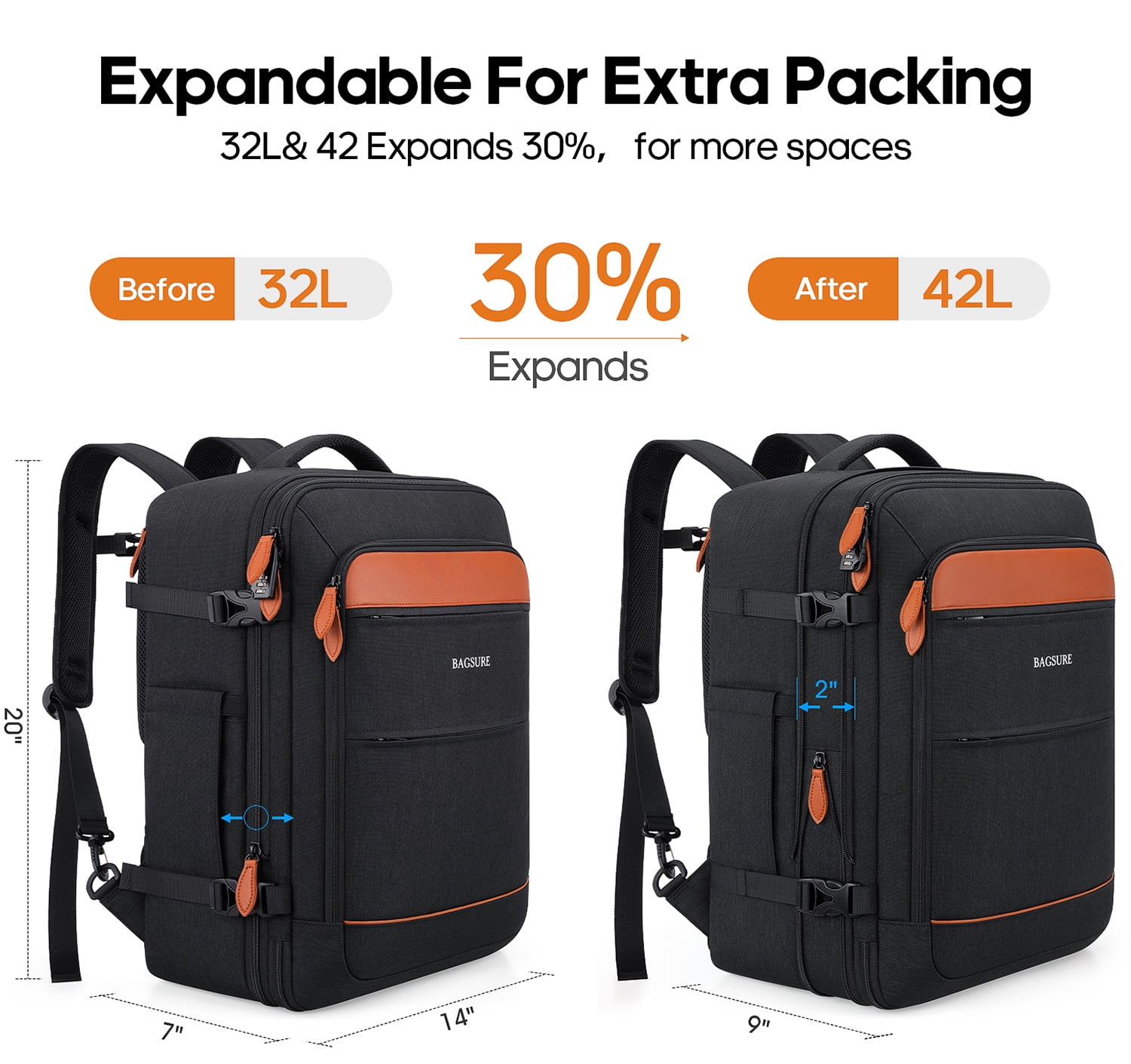 bagsure travel backpack 42l Bagsure Travel Backpack for Men & Women Carry On Bermuda