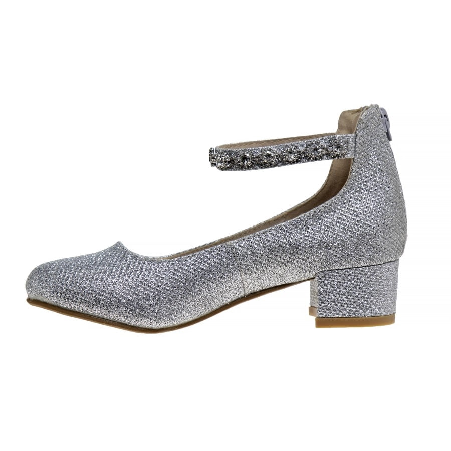 Badgley Mischka Little Kids Girls Block Heel Dress Shoes, Silver, 2