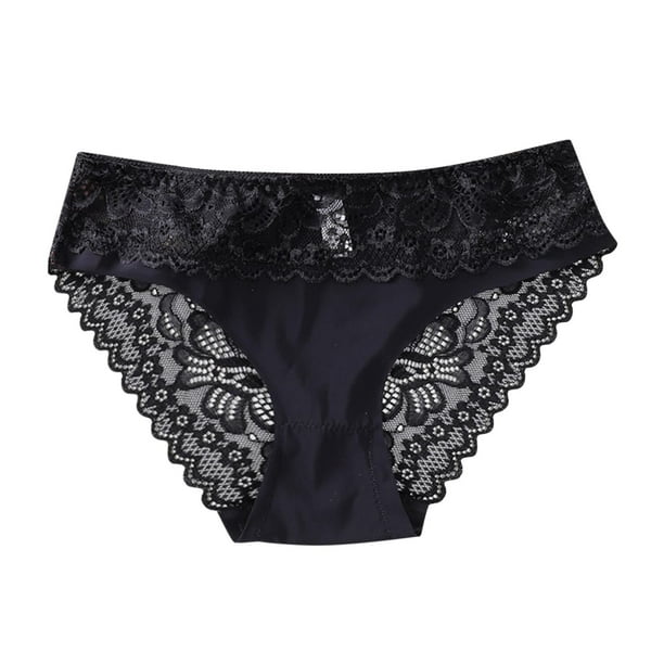 Aligament Women Solid Underpants Bow Panties Low Waist Lace Briefs Underwear  