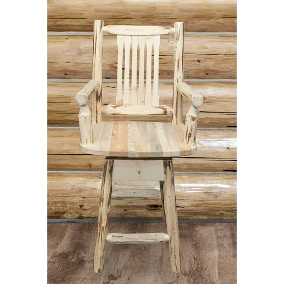 Montana Collection Counter Height Swivel Captain's Barstool, Clear Lacquer Finish