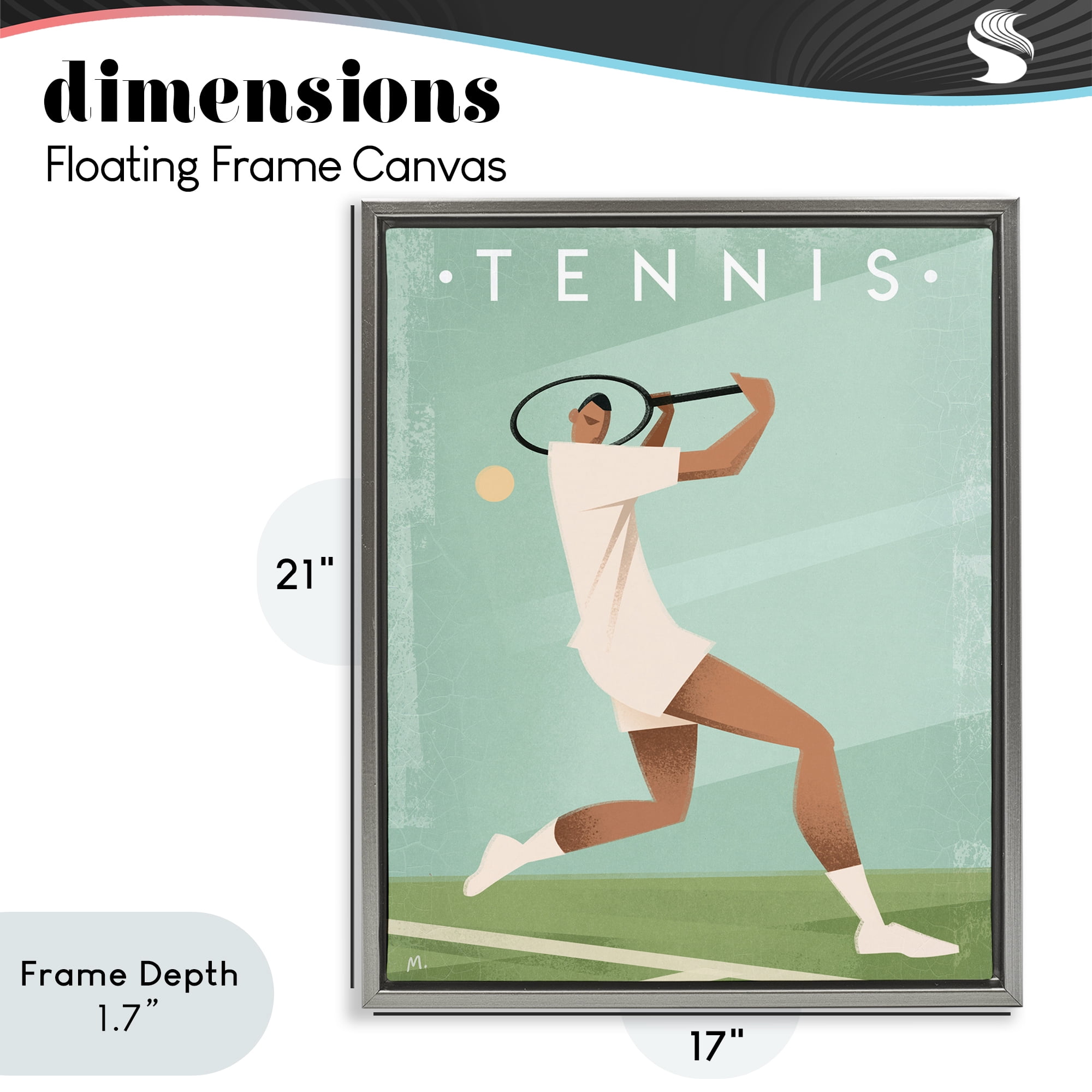 Stupell Industries Vintage Tennis Swing Gray Framed Floater Canvas Wall Art, design by Martin Wickstrom