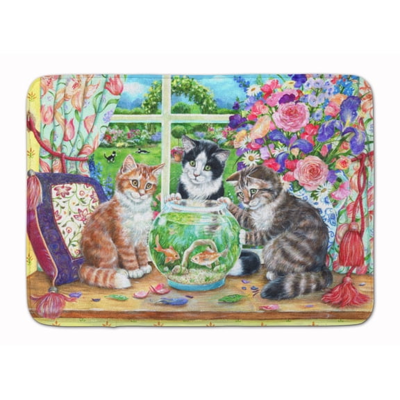 Cats Just Looking in the fish bowl Machine Washable Memory Foam Mat