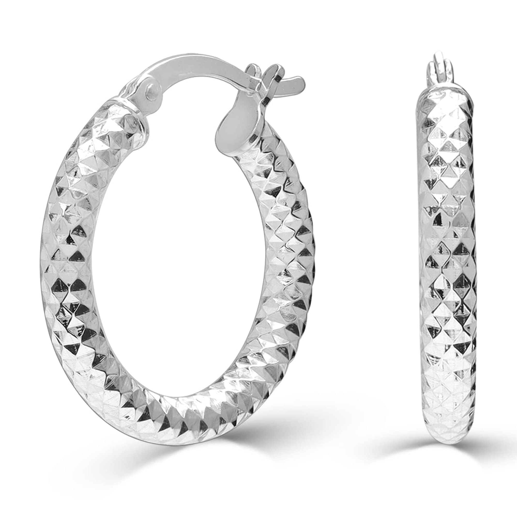 LeCalla 925 Sterling Silver Hoop Earrings for Women Diamond-Cut Classic Italian Design Earring Hoops for Women 25MM