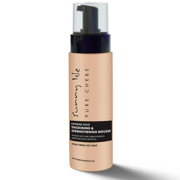 Sunny Isle Pure Chebe Extreme Hold Thickening & Strengthening Mousse 8oz | Hold, Wrap, Set, Twist | Infused with African Chebe Powder and Jamaican Black Castor Oil