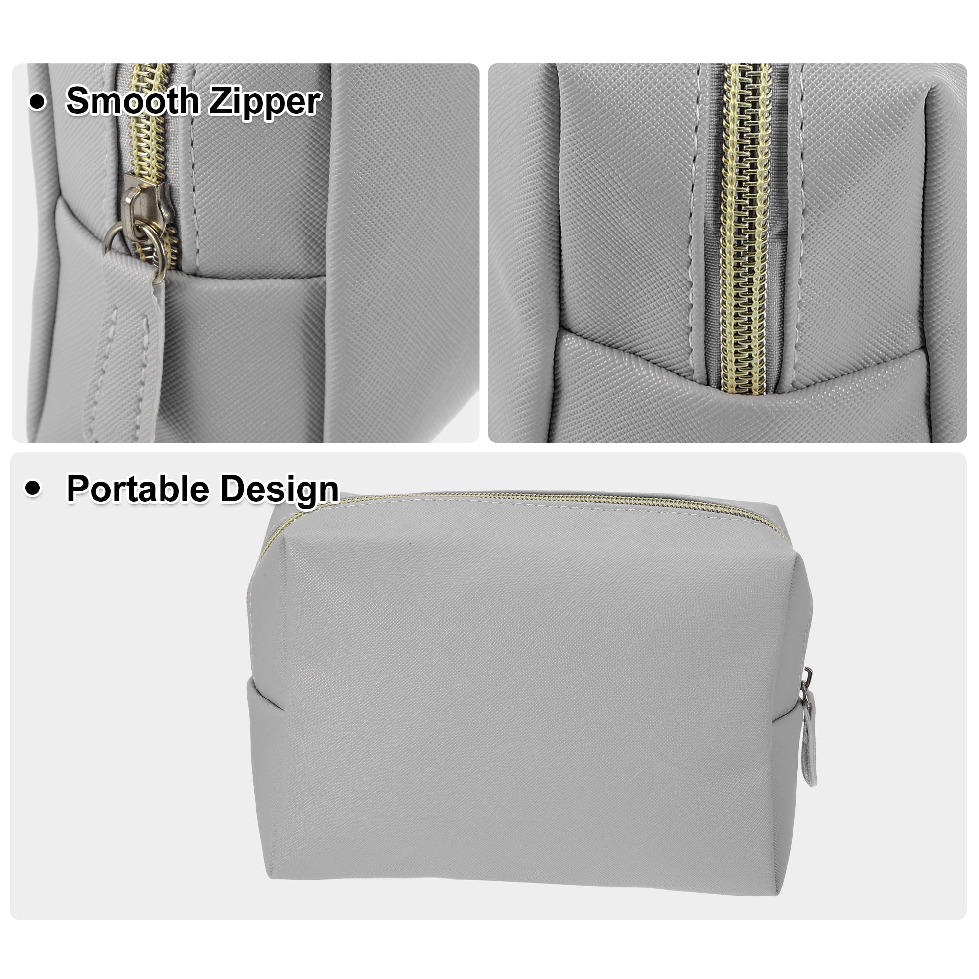 Unique Bargains PU Leather Makeup Bag Make Up Organizer Bag Toiletry Bag L Size Gray