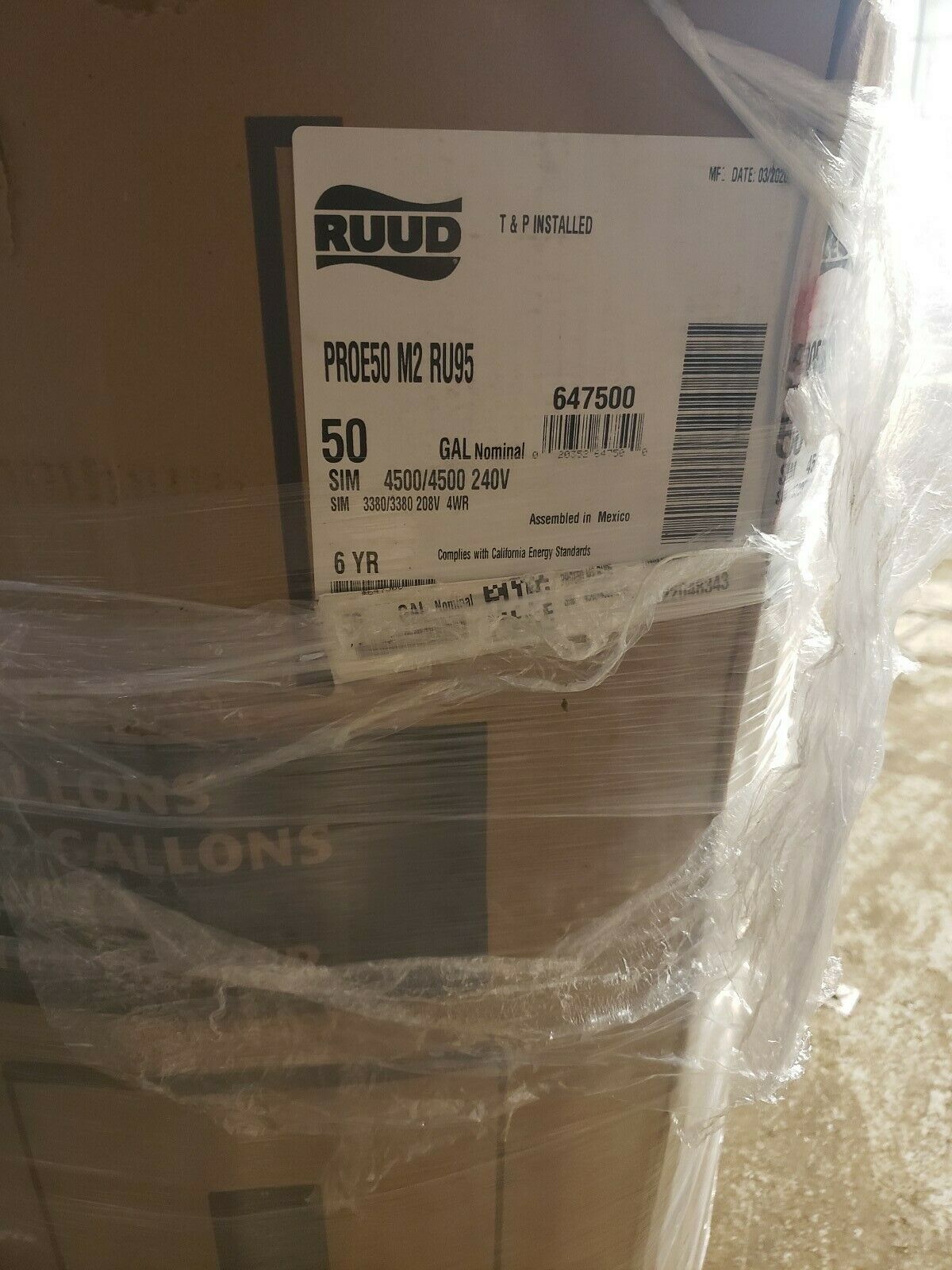 4 RUUD PROE50 M2 RU95 PROFESSIONAL ACHIEVER ELEC 50 GAL HOT WATER TANK 4500  240V - Walmart.com