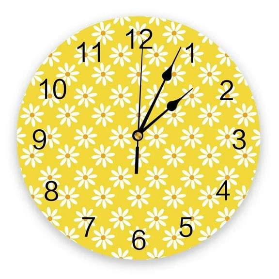 Yellow Daisy Flower Design Wall Clocks Silent Home Cafe Office Wall Decor Clocks for Kitchen Wall Art Large Wall Clocks 25cm(10 Inch)