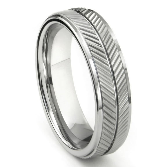Titanium Kay Tungsten Carbide 7MM Diamond Cut Chevron Comfort Fit Mens Wedding Band Ring Sz 10.0