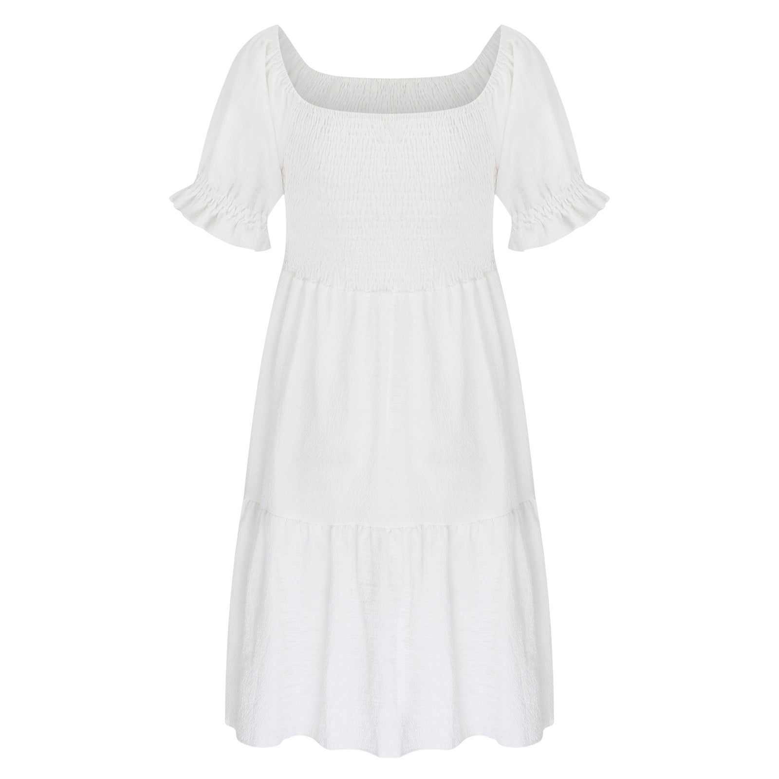 Besolor Off Shoulder Dress for Women Short Sleeve Ruffle Boho Sundress Summer Casual Loose Flowy Beach Midi Dresses