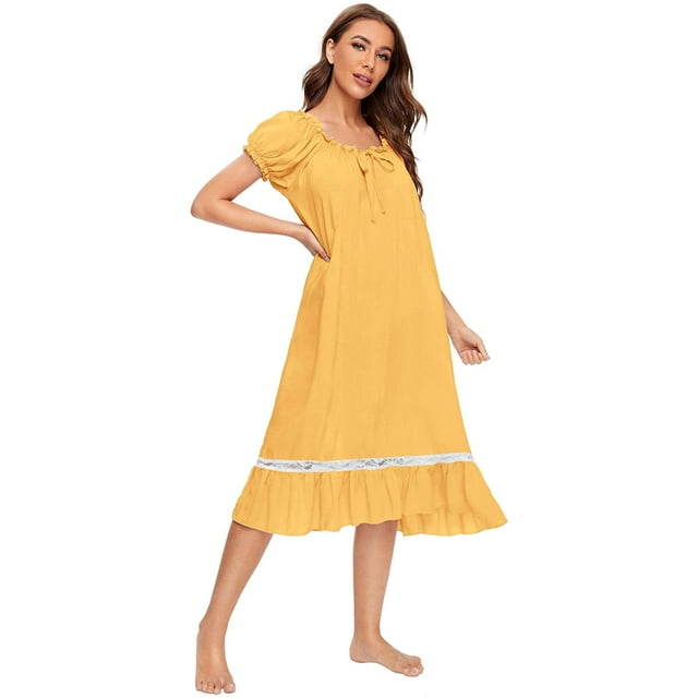 Women's Lace Nightdress Short Sleeve Victorian Nightgown Sleepwear Pajama