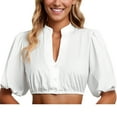thumbnail image 2 of VISALY Crop Tops V Neck Blousesmock Neck Shirts White Dirndl Blouse V Neck Elegant Short Sleeve Dirndl Blouses for Costume Blouses Breathable Tops Comfortable Tops Basic Shirts White L, 2 of 9