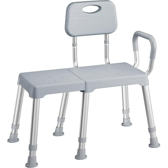 Tub Transfer Bench for Bathtub, Heavy Duty Shower Bench with Reversible Backrest, Six Slip-Resistant Feet, Height Adjustable Shower Chair for Elderly and Disabled, 400 lb Weight Cap
