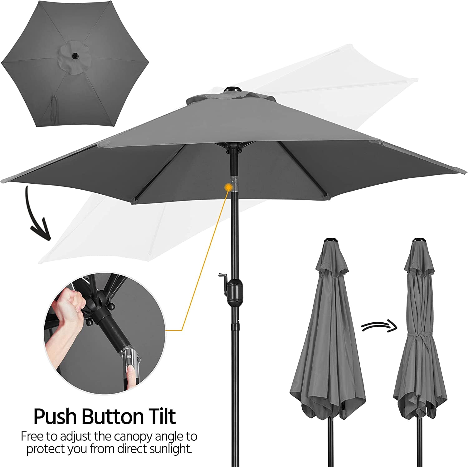 Librala Grace 7.5FT Patio Umbrella Outdoor with Heavy Duty Base Included,Table Umbrella with Push Button Tilt and Crank, UV Protection Waterproof for Yard/Outdoor/Wedding Parties and Events - Gray