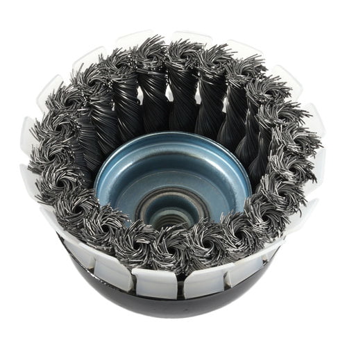 Twisted//Knotted Wire Industrial Pro 4 x .020 Wire with 5//8-11 /& M14 x 2.0 Arbor /& Protective Guard Forney 72882 Wire Cup Brush