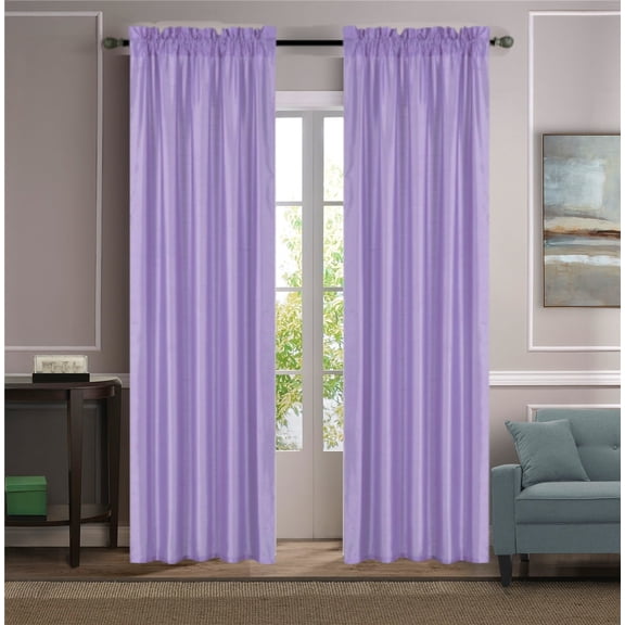 1 piece faux silk solid curtain drapes semi sheer see thru panels with rod pocket for any bedroom living room or patio door MR2 Lilac Color 55" Wide X 84"Long