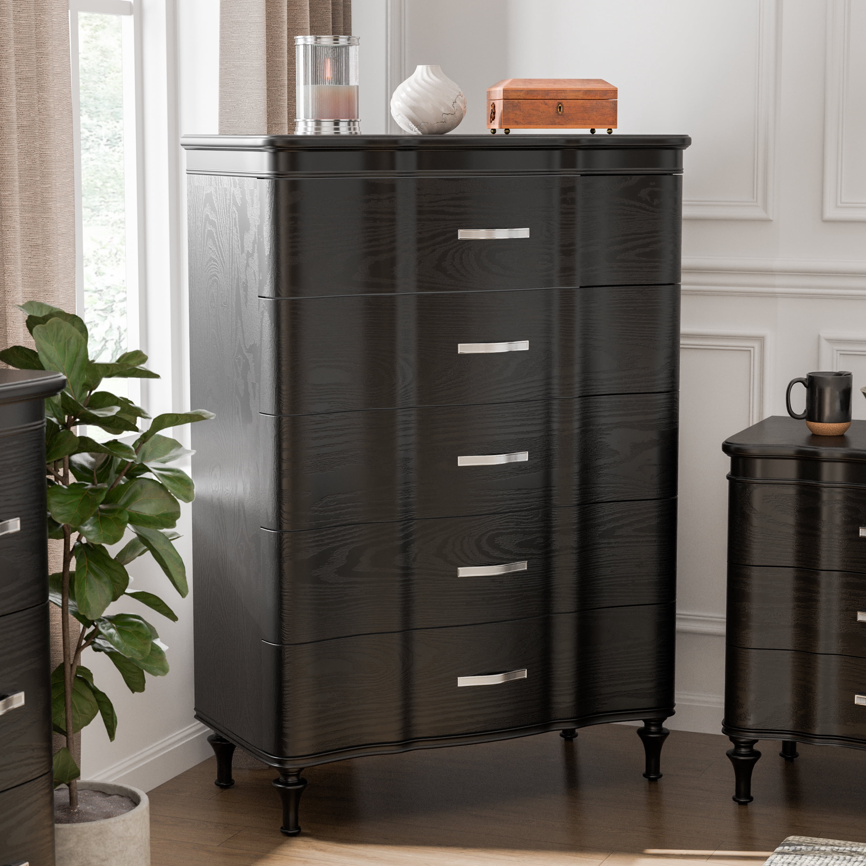 Furniture of America Seabliss Glam 5-Drawer Chest, Black