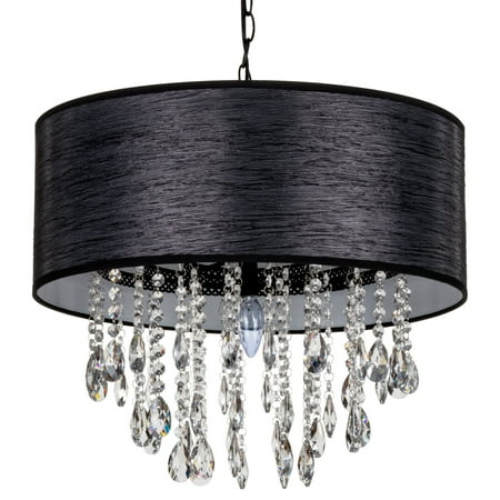 Crystal Chandelier Shades Amalfi Décor Large 5 Light Crystal Plug-In Chandelier with Cylinder Shade (Black) | Wrought Iron Frame with Glass Crystals ()