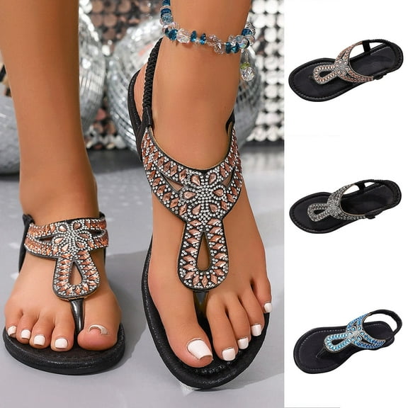 HAOTAGS Flat Sandals for Womens,Buckle Flat Open Toe Ankle Strap Sandals for Summer Beach Gray 6.5