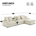 thumbnail image 2 of Harper & Bright Designs Corduroy L-Shaped Sectional Sofa with Storage Ottoman and Cup Holders, Deep Seat Cloud Couch with Bluetooth Speakers and USB for Living Room/Apartment, 114*64'' Cream, 2 of 20