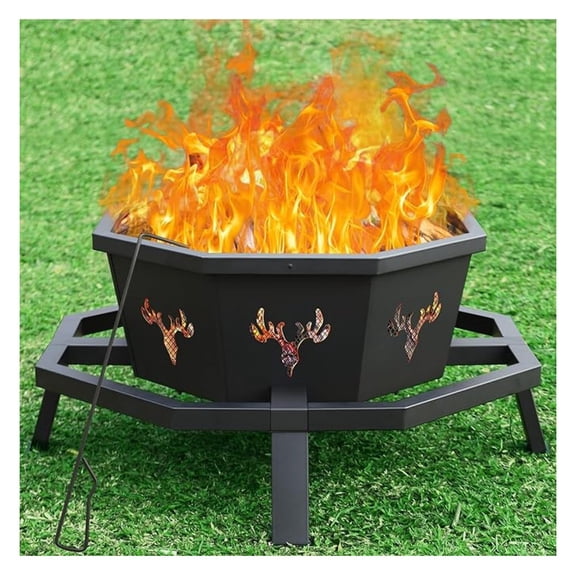 NBBNHH 35 Inch Outdoor Wood Burning - Smoke-Free Firepit for Patio, Backyard, Camping - Portable Octagonal