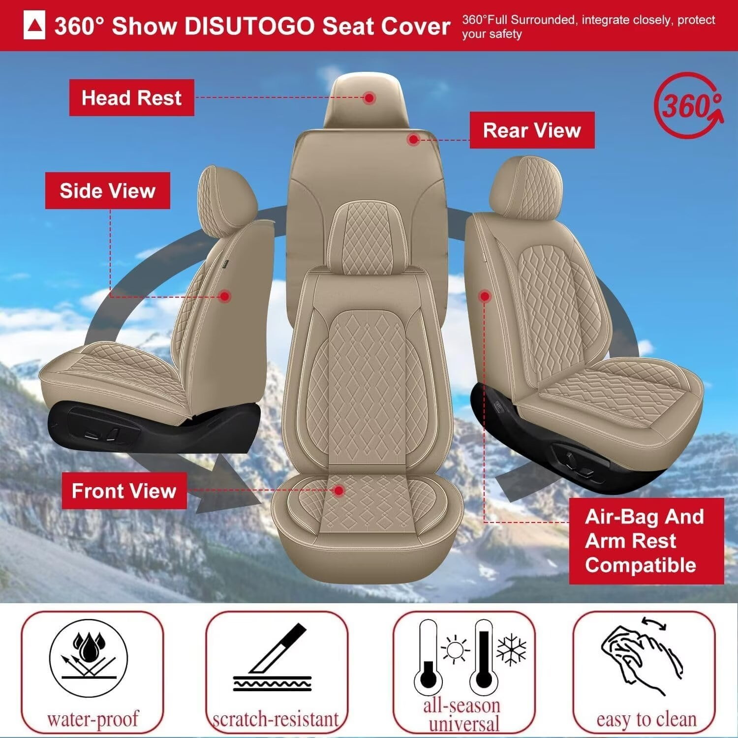DIKSOAKR Car Seat Covers for Honda HR-V 2016-2024 2025 Leather Seat Covers Full Set 5 Seats Waterproof Automotive Seat Cushion Protectors (2 Row 5 Seat, Beige)