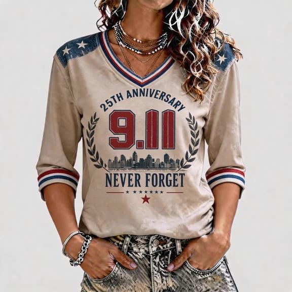 Women 911 25th Memorial Shirts 25th Anniversary Usa Shirts Casual Tops Patriotic We Will Never Forget Vintage Tee Tops